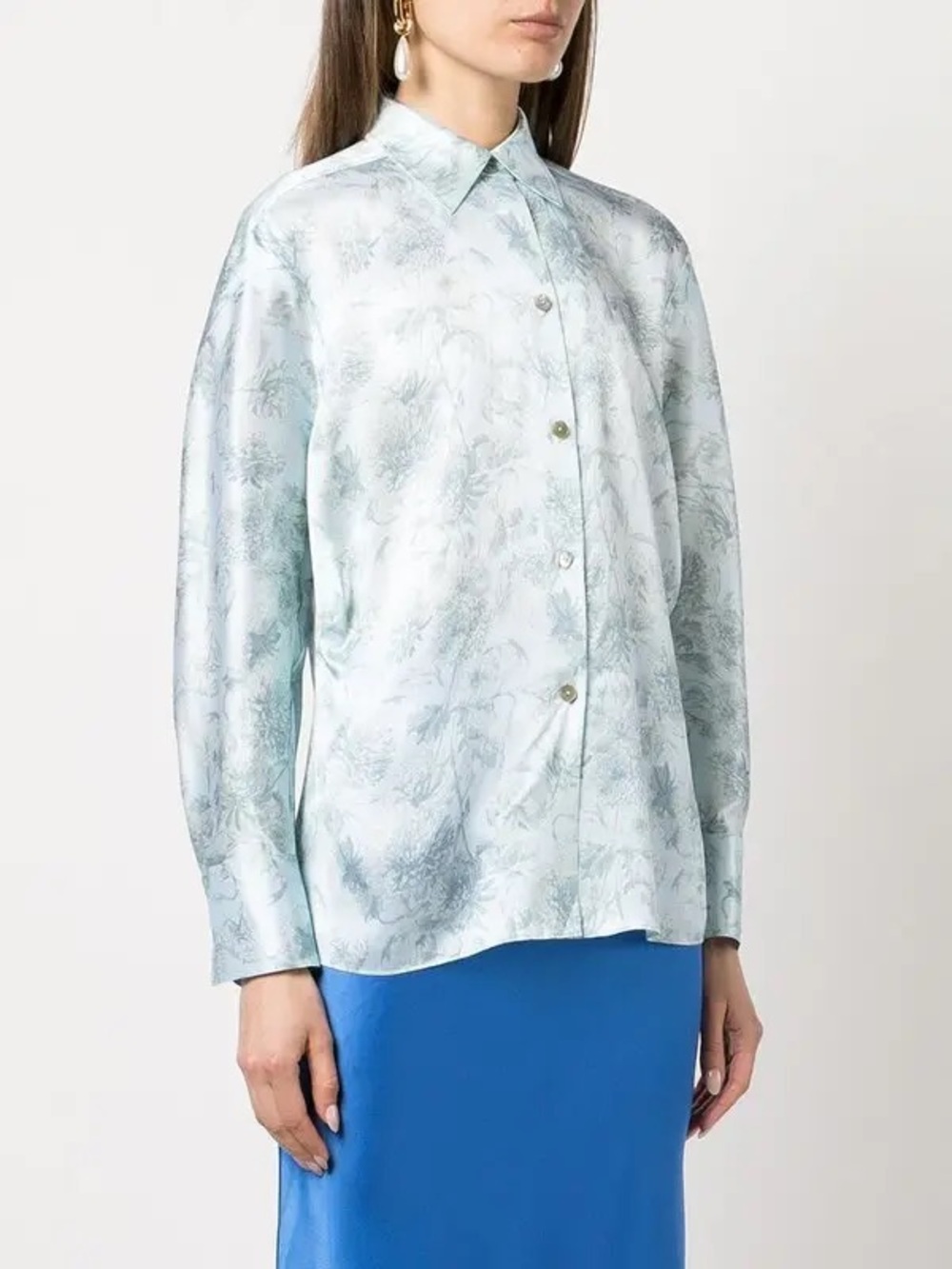 Vince Pale Blue Floral Satin Button-Down Shirt